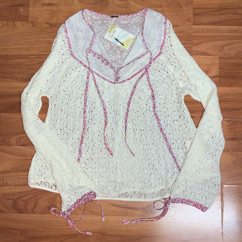 NWT Free People Sweater Top with Tie Neck and Cuffs
